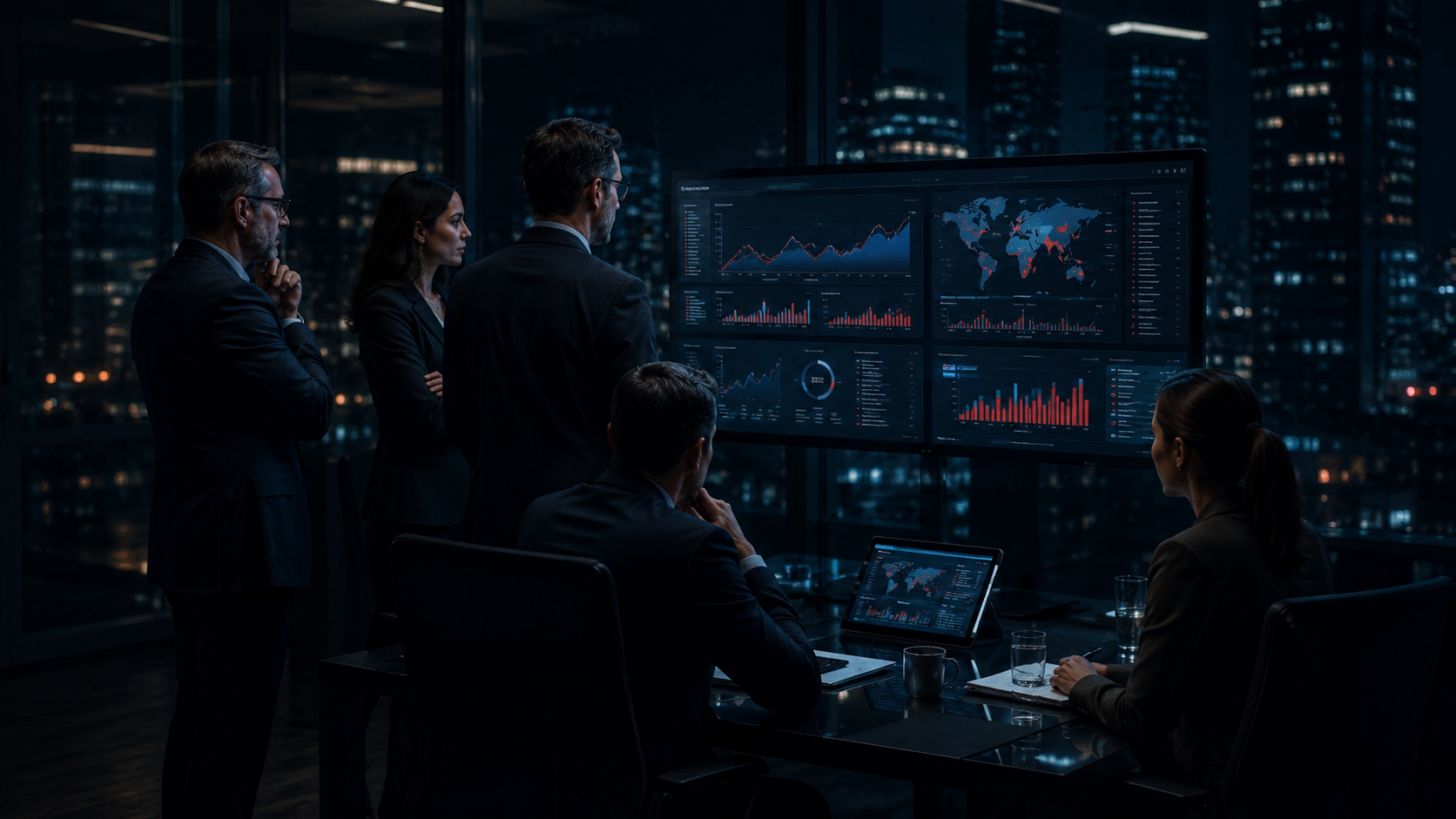 Equipo corporativo analizando presencia digital y reputación