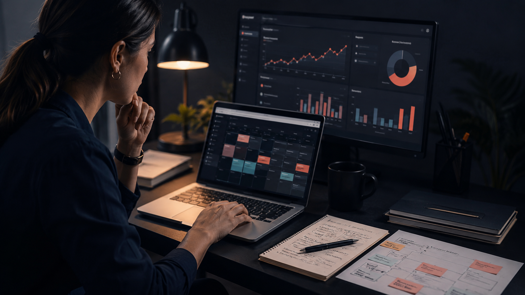 Creación de contenido SEO con portátil y análisis de datos