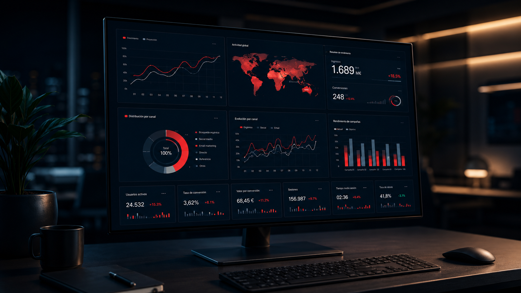Dashboard digital de control, métricas y rendimiento