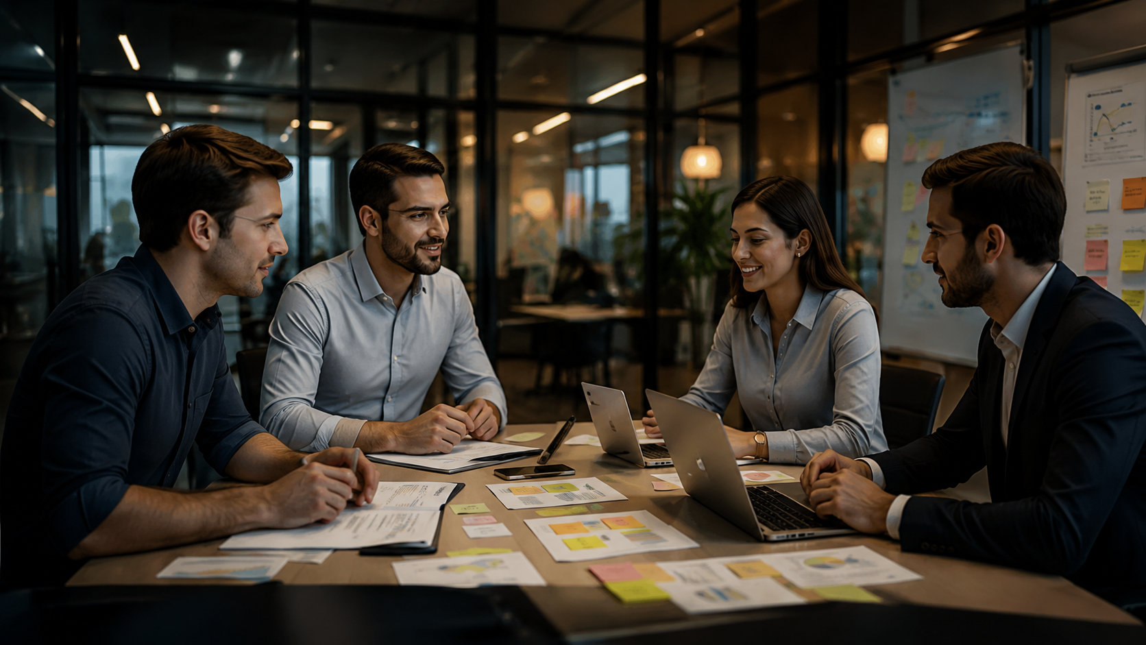 Equipo trabajando en una sesión estratégica